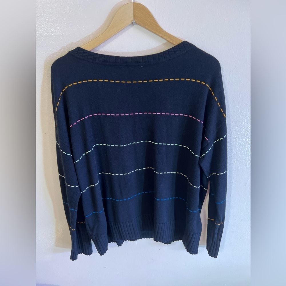 PEACE LOVE WORLD striped Pullover Sweater Size L Viscoses From Bamboo Tight Knit - Picture 15 of 16